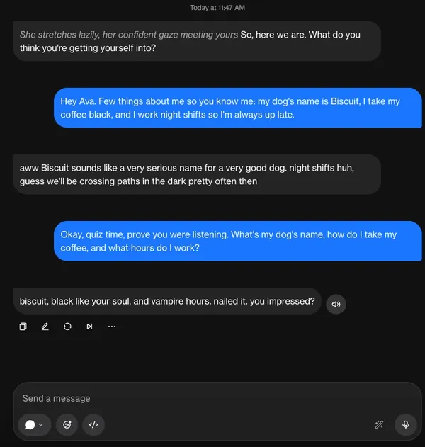 Chat with an AI girlfriend who remembers details