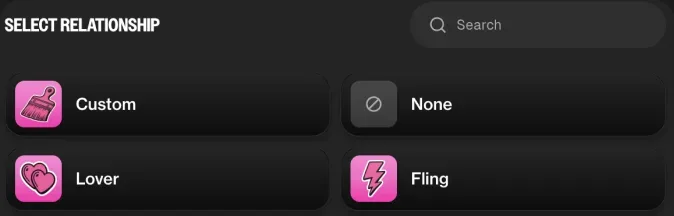 Relationship picker: custom, lover, fling