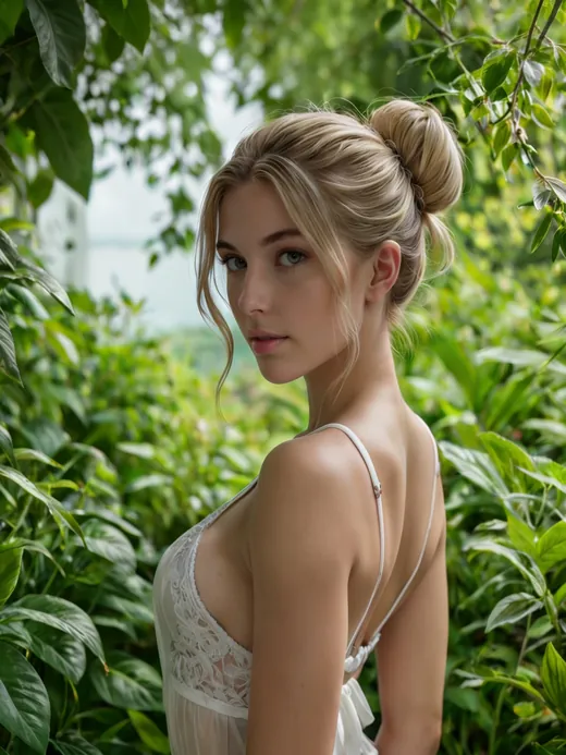 Elegant AI girlfriend in a garden