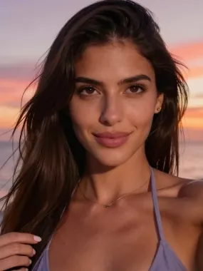 AI girlfriend sunset selfie on the beach