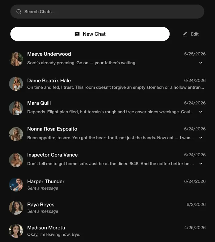 Chat list with every AI girlfriend you generated